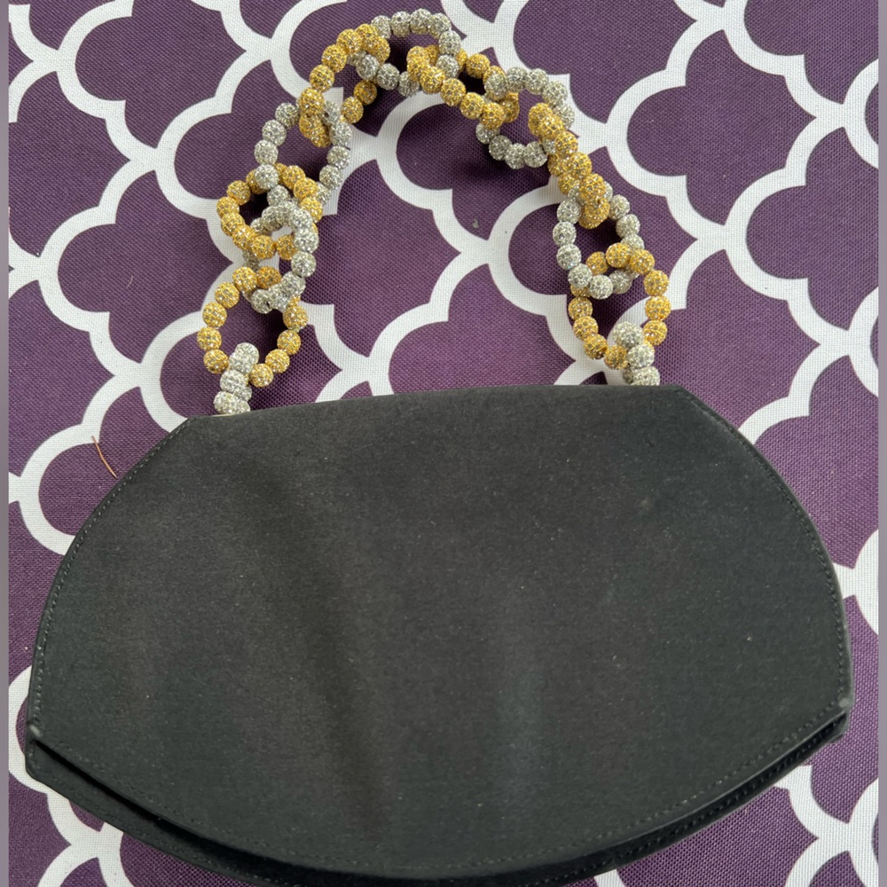 Black small evening bag with Gold and Silver Rhinestone handle